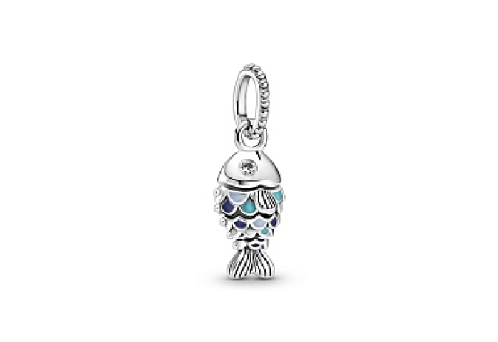 Fish sterling silver dangle with clear cubic zirco