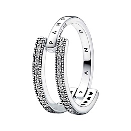 Pandora logo sterling silver ring with clear cubic zirconia