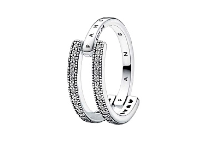 Pandora logo sterling silver ring with clear cubic zirconia