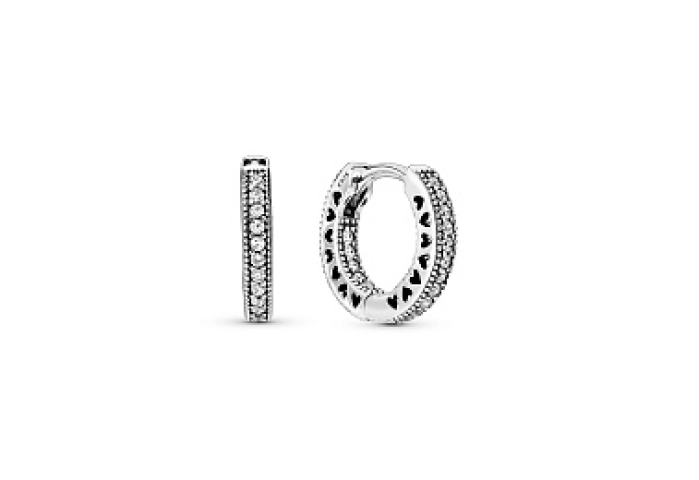 Hoop silver earrings with clear cubic zirconia, 15