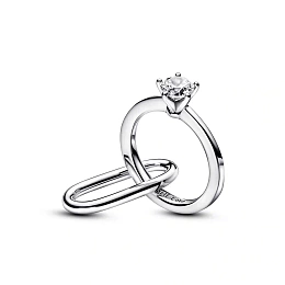 Engagement ring sterling silver link with clear cubic zirconia