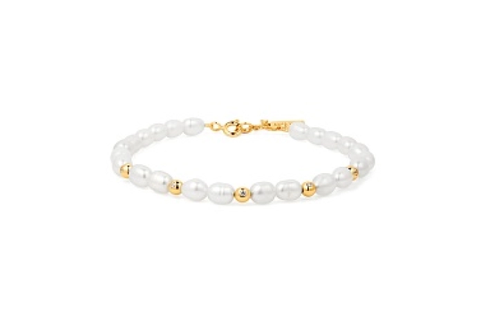 Gold Freshwater cultured pearl and White Cubic Zirconia Bezel Set Bracelet