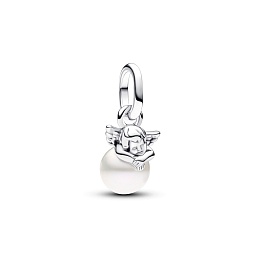 Cupid angel sterling silver mini dangle with treated freshwater cultured pearl