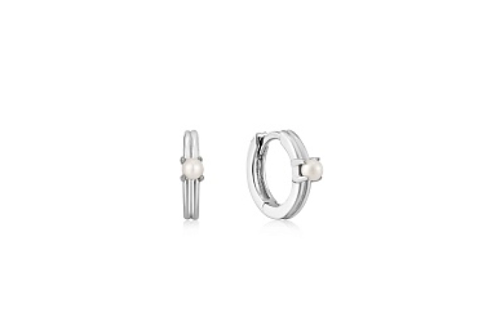 Pearl Cabochon Huggie Hoop Earrings