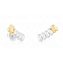 SILVER GOLD PLATED EARRINGS BICOLOR BEAR