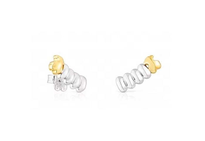 SILVER GOLD PLATED EARRINGS BICOLOR BEAR