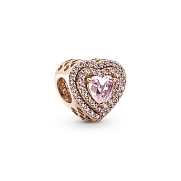 Heart 14k rose gold-plated charm with orchid pink crystal and fancy fairy tale pink cubic zirconia 