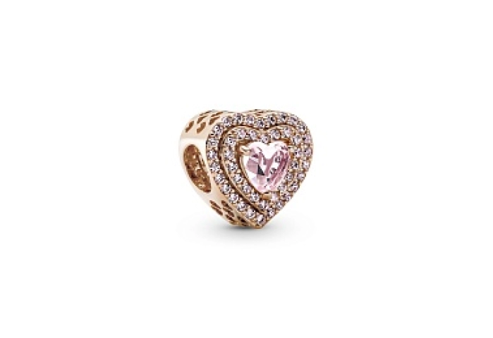 Heart 14k rose gold-plated charm with orchid pink crystal and fancy fairy tale pink cubic zirconia 
