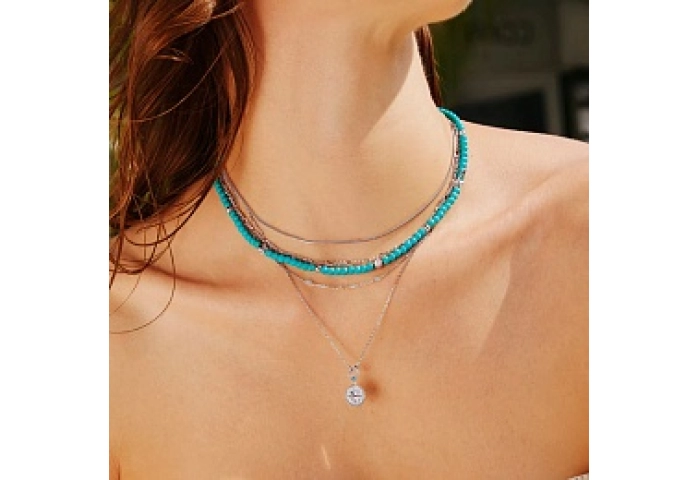 Silver Lab Created Turquoise Necklace