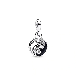 Yin Yang sterling silver mini dangle with clear cubic zirconia, black crystal and black enamel