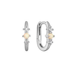 Silver Kyoto Opal Oval Huggie Hoop Earrings