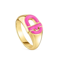 SILVER GOLDPLATED SIGNET RG PINK ENAMEL