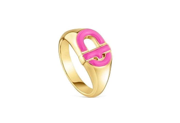 SILVER GOLDPLATED SIGNET RG PINK ENAMEL