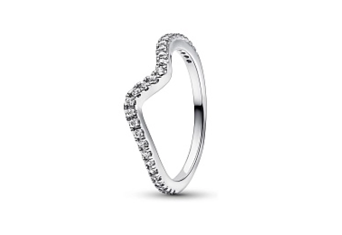 Wave sterling silver ring with clear cubic zirconi