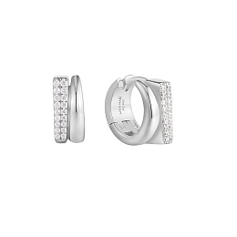 Silver Pavé Double Huggie Hoop Earrings