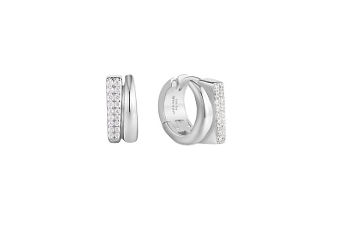 Silver Pavé Double Huggie Hoop Earrings