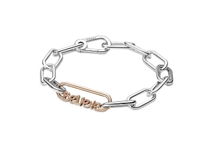 Believe script 14k rose gold-plated word link /789667C00