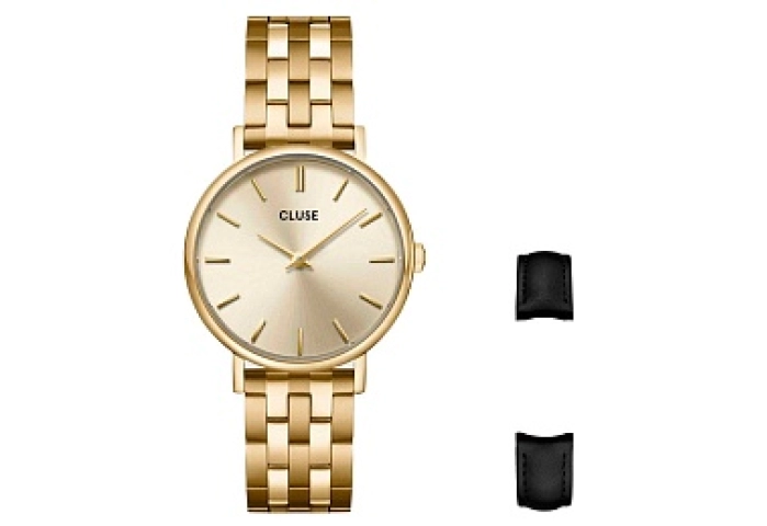 Pavane Petite 2.0 Steel Watch  Gold & Black Leathe