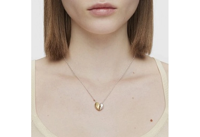 SILVER GOLDPLATED CHOKER HEART 14MM 2TONE