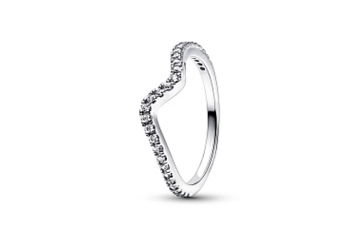 Wave sterling silver ring with clear cubic zirconi