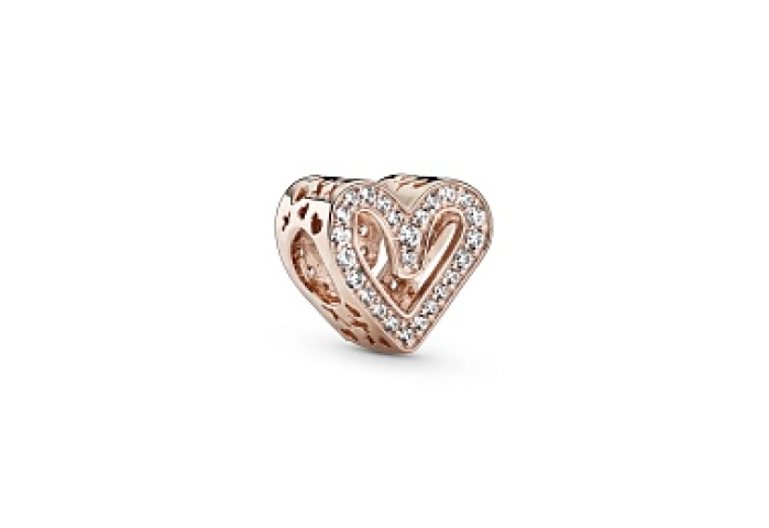 Heart 14k rose gold-plated charm with clear cubic 