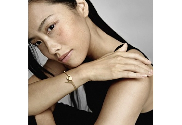 Snake chain 14 gold-plated T-bar heart bracelet/Браслет