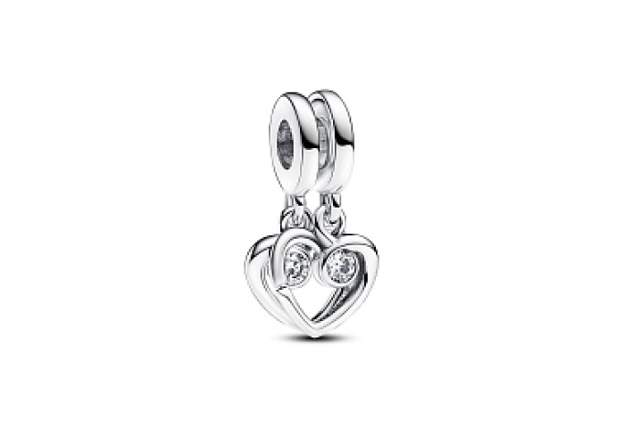 Hearts sterling silver splittable dangle with clea