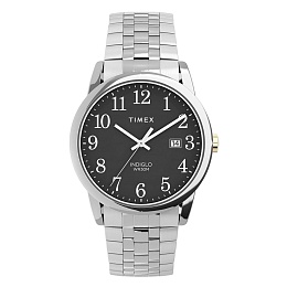 Mens Easy Reader Silver-tone Case and Expansion with Perfect Fit and Black Dial