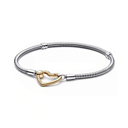 Snake chain sterling silver bracelet with 14k gold