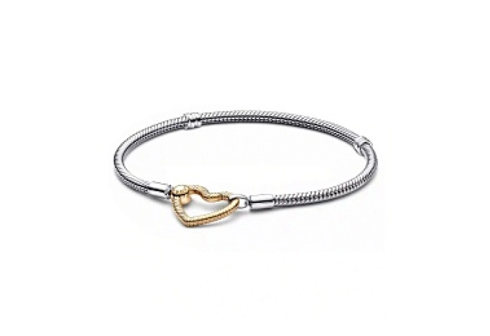 Snake chain sterling silver bracelet with 14k gold
