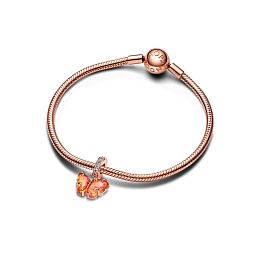 Butterfly 14k rose gold-plated dangle with bi-colour orange and pink Murano glass and clear cubic zi