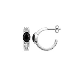 LOOP EARRINGS SILVER 925 RHODIUM PLATED BLACK AGAT