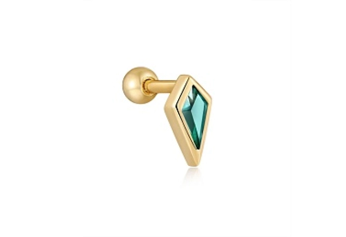 TEAL SPARKLE EMBLEM SINGLE BARBELL EARRING