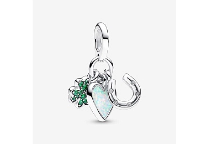Clover, heart and horseshoe sterling silver dangle
