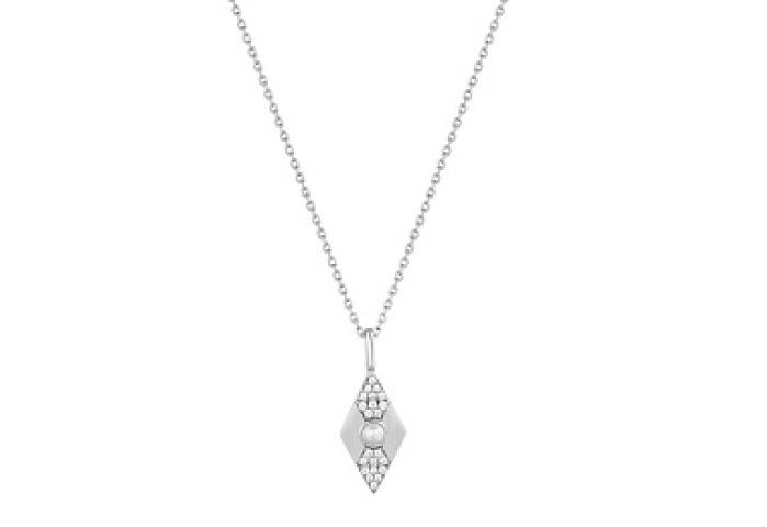 Silver Pearl Geometric Pendant Necklace