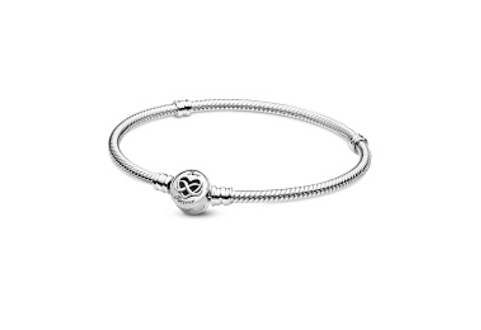 Snake chain sterling silver bracelet andinfinity heart clasp /599365C00-18