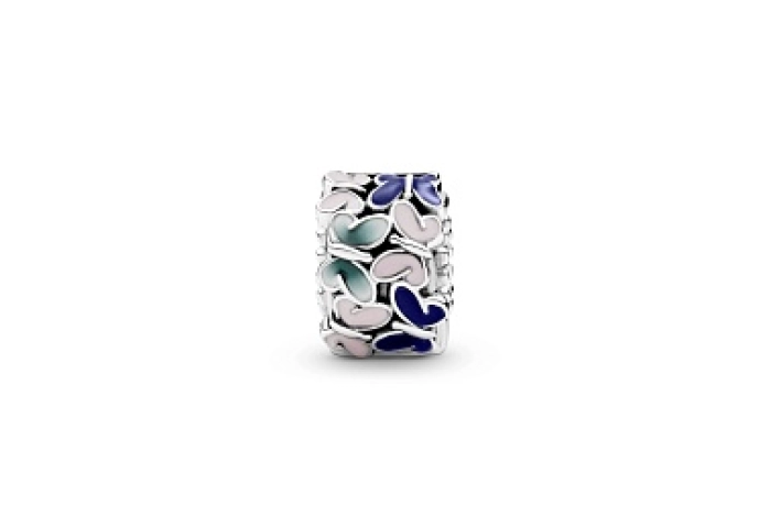 Butterfly silver clip with green, blue and pink en
