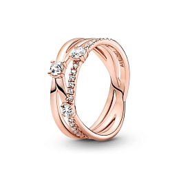 Triple band 14k rose gold-plated ring with clear c