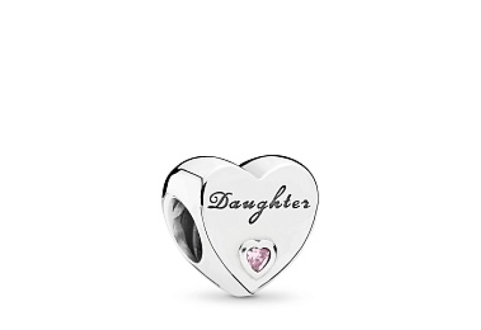 Daughter heart silver charm with pink cubic zircon