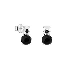 SILVER EARRINGS BEAR 10MM ONYX