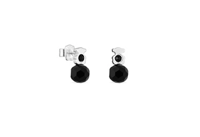 SILVER EARRINGS BEAR 10MM ONYX