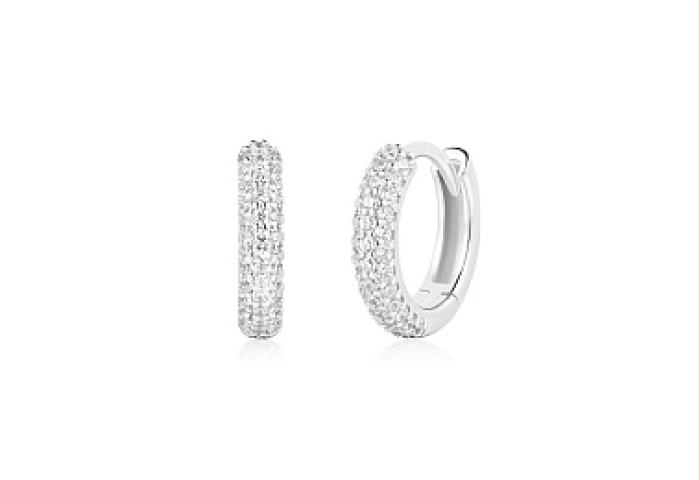 Silver Pavé Huggies