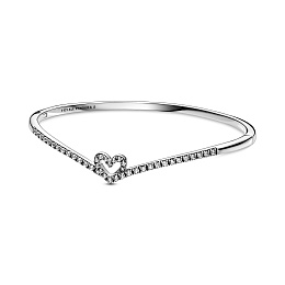 Heart and wishbone sterling silver banglewith clear cubic zirconia /599297C01-2