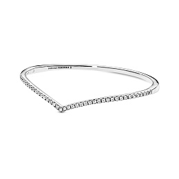 Wishbone silver bangle with clear cubic zirconia