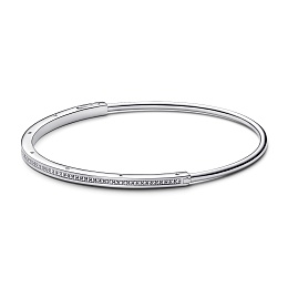 Pandora logo sterling silver bangle with clear cub
