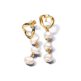 14k Gold-plated drop earrings with baroque white t