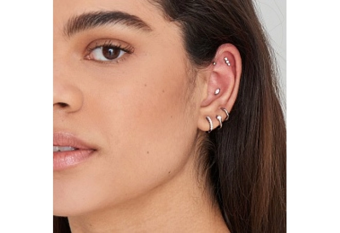 SILVER SPARKLE HUGGIE HOOP EARRINGS
