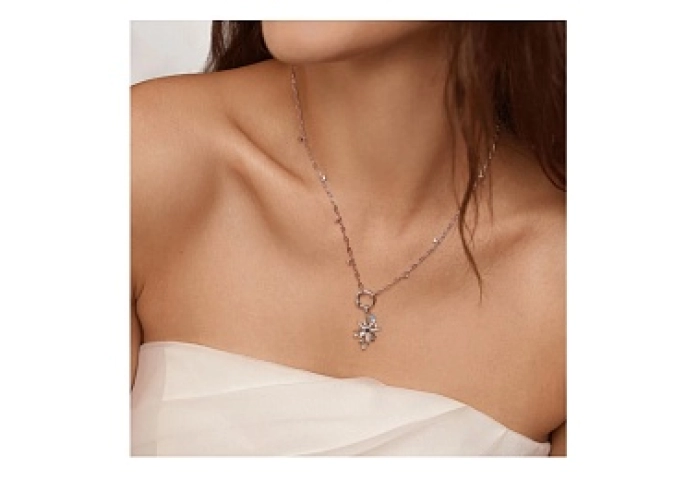 Silver Shimmer Chain Charm Connector Necklace