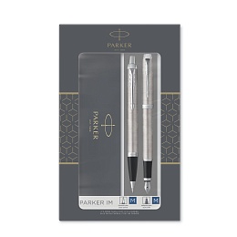 Набор Parker &quot;IM Duo&quot;: шар. ручка IM Stainless Steel CT, синяя, 1,0мм + перьевая ручка IM Stainless