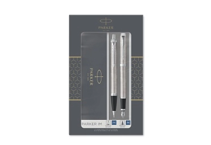 Набор Parker &quot;IM Duo&quot;: шар. ручка IM Stainless Steel CT, синяя, 1,0мм + перьевая ручка IM Stainless 